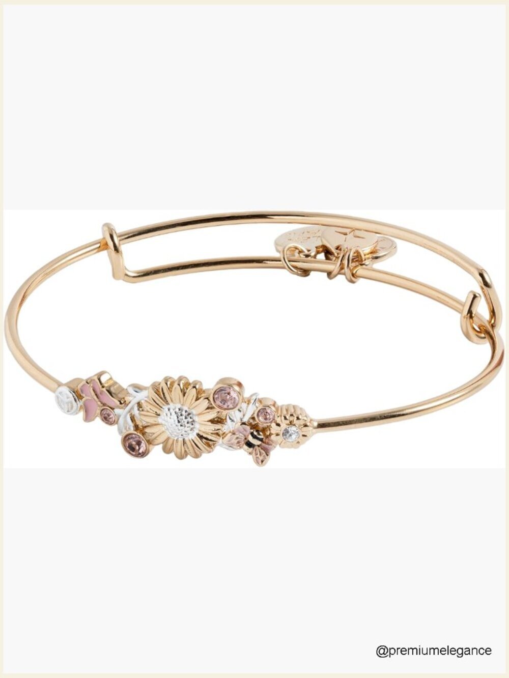 Two-Tone Floral Bangle Bracelet - Adjustable Expandable Wire Design